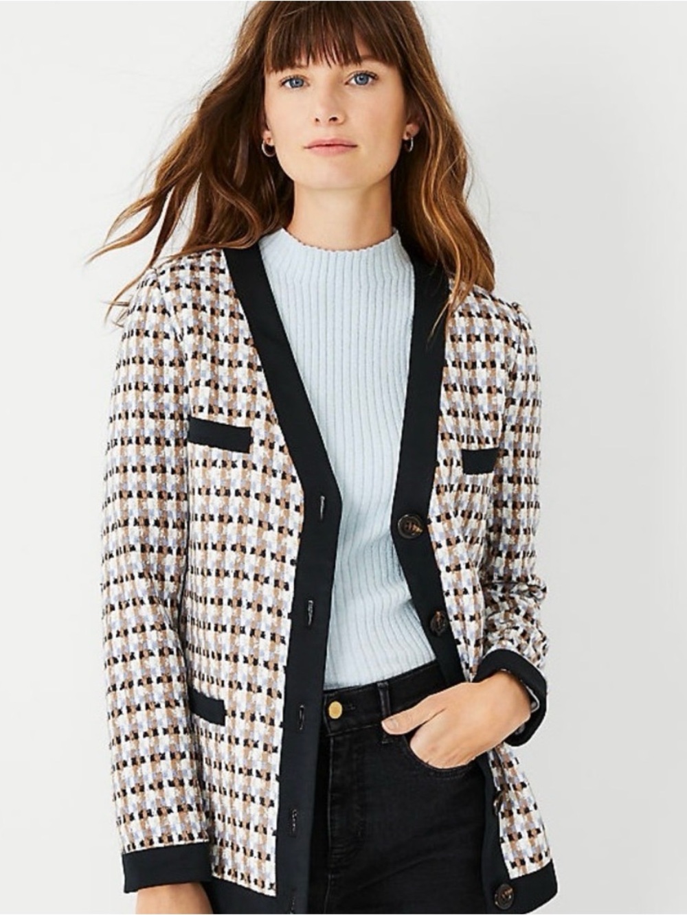 Anne Taylor Tweed Blazer black brown white size 10